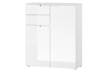 Santino White High Gloss Tall Sideboard: Modern 2-Door, 2-Drawer Storage Cabinet - UK Luxury Furniture